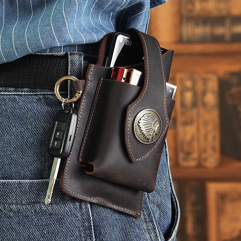 Men Accessories Pack - رجل جلد طبيعي الخصر حقيبة الهاتف
